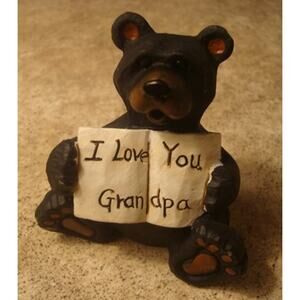 Black Bear Figurine I LOVE YOU GRANDPA Faux Wood Carved Lodge Cabin Home Decor